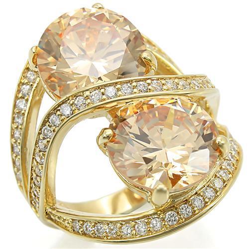 0W314 - Gold Brass Ring with AAA Grade CZ in Champagne