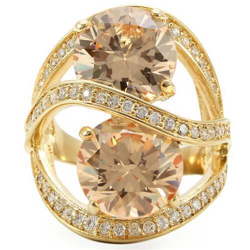 0W314 - Gold Brass Ring with AAA Grade CZ in Champagne