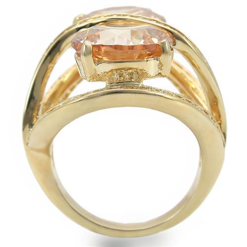 0W314 - Gold Brass Ring with AAA Grade CZ in Champagne