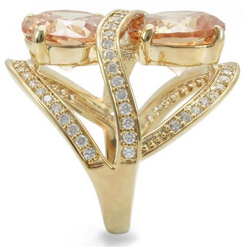 0W314 - Gold Brass Ring with AAA Grade CZ in Champagne
