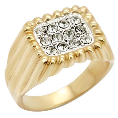 2W039 - Gold+Rhodium Brass Ring with Top Grade Crystal in Clear