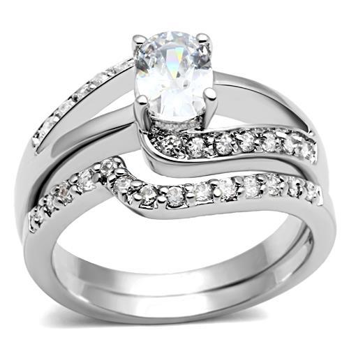 3W022 - Rhodium Brass Ring with AAA Grade CZ in Clear