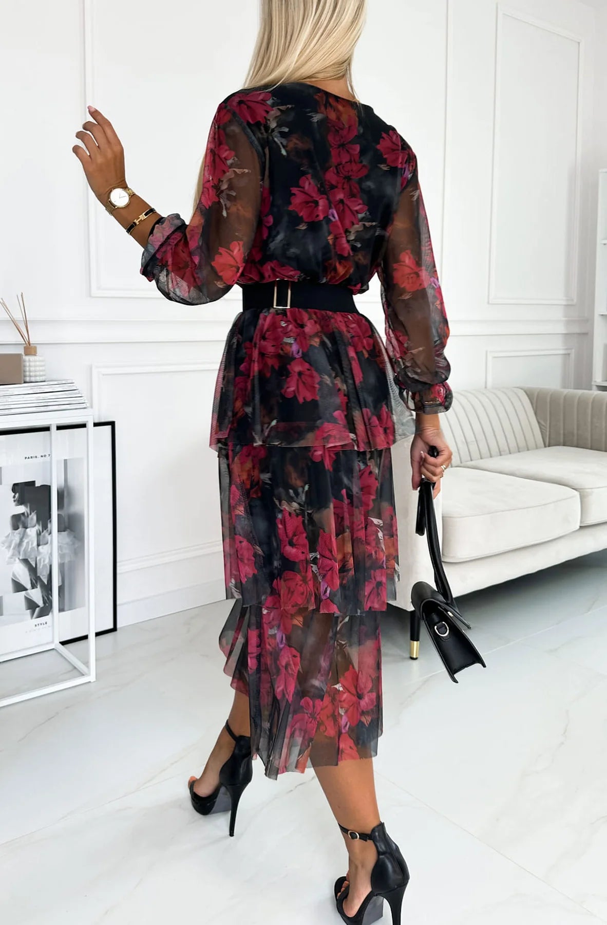 BONITA TIERED FRILL OVERLAY FLORAL MAXI DRESS