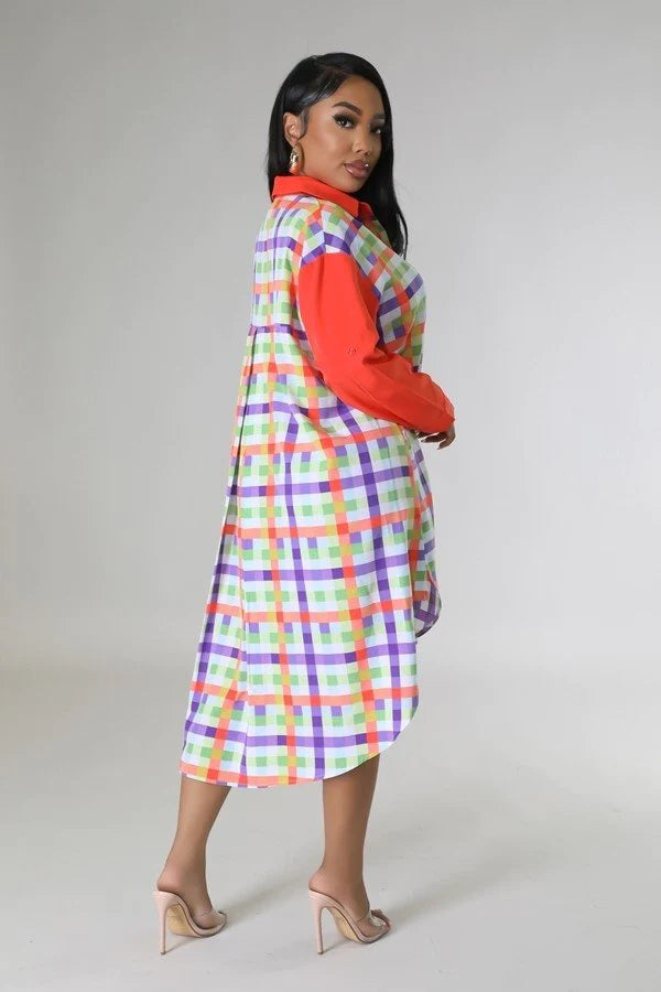 Non stretch dress, Long sleeve, Collar neck, Front button closure.