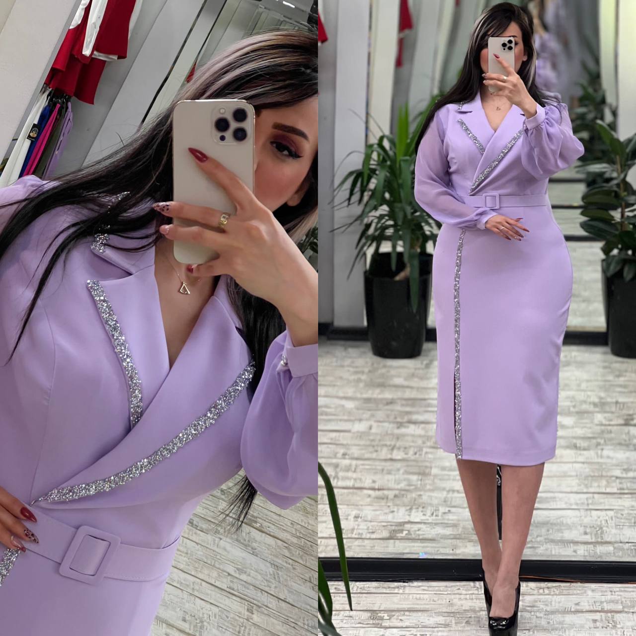 Medium Length Blazer Dress with Shiny Details