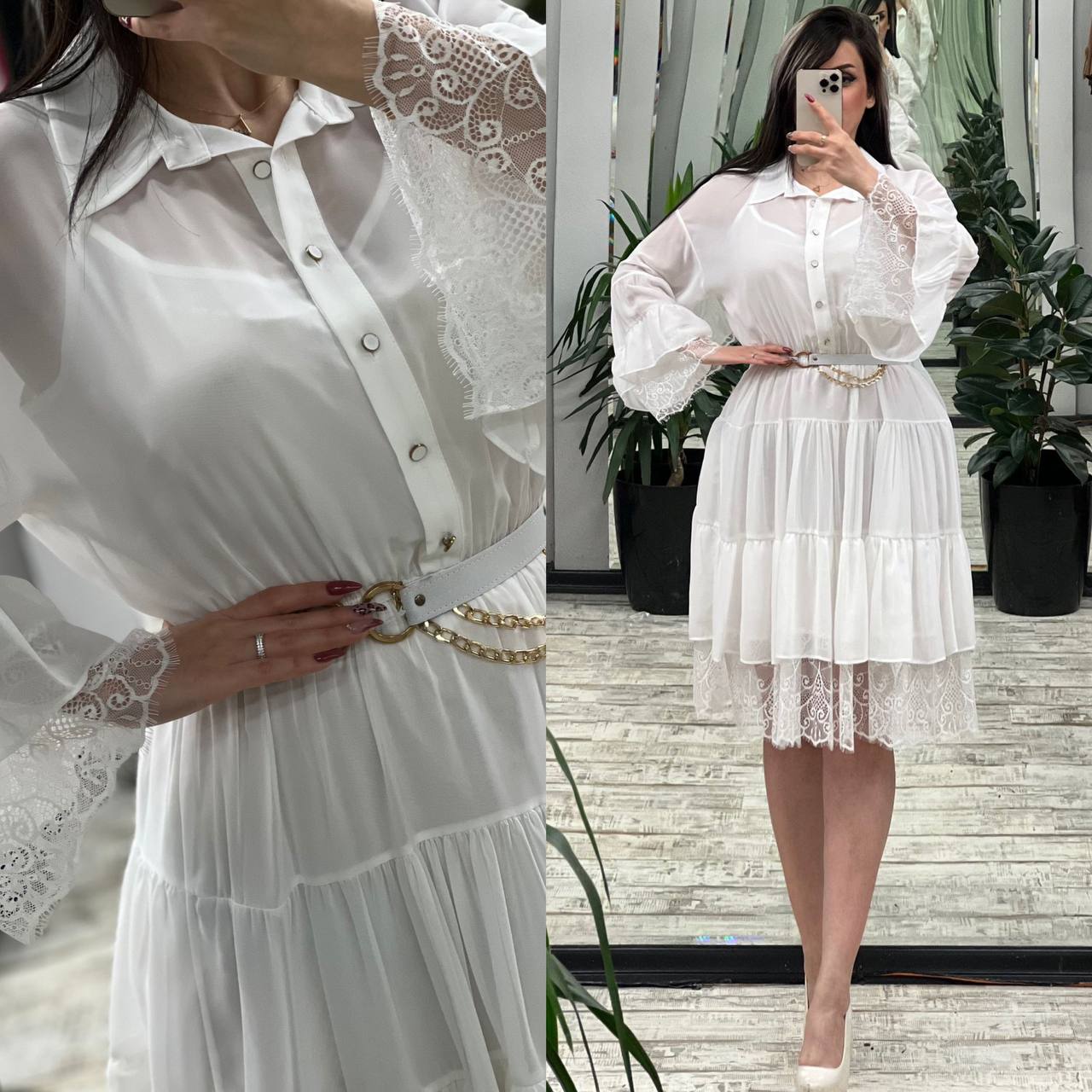 All Pleated Short Dress with Transparency