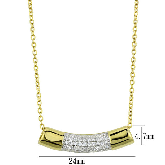 Gold + Rhodium Plated S925 Sterling Silver Necklace with AAA Grade CZ in Clear