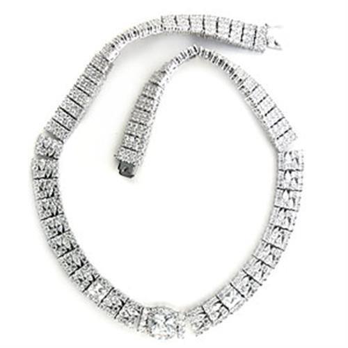 Rhodium Plated Brass Necklace with AAA Grade CZ in Clear