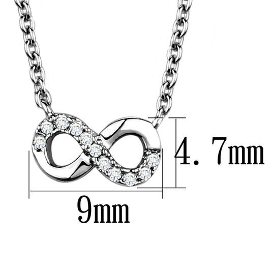 Rhodium Plated Brass Infinity Necklace with AAA Grade CZ in Clear