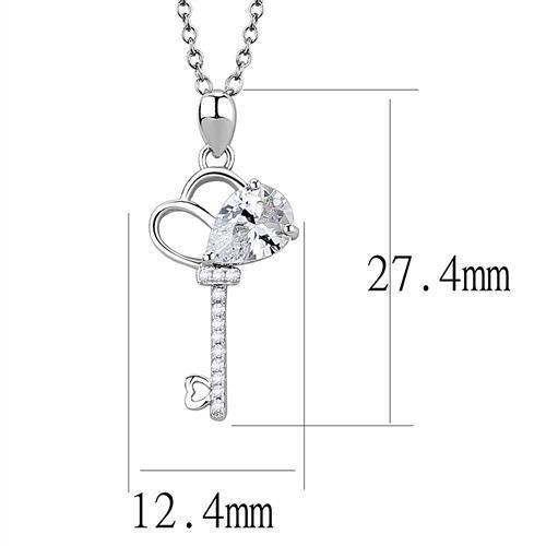 Rhodium Plated S925 Sterling Silver Key Shape Pendant Chain Necklace