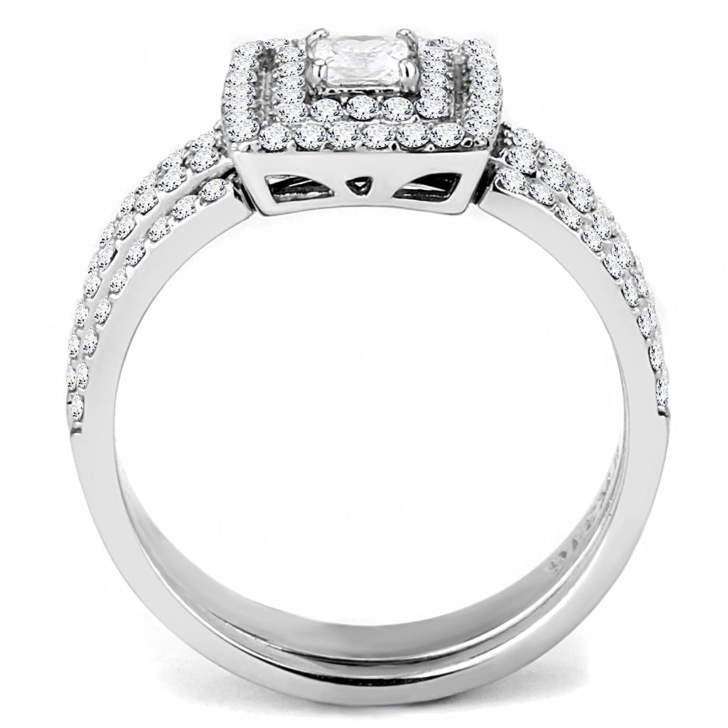 DA064 - High polished (no plating) Stainless Steel Ring with AAA Grade CZ in Clear