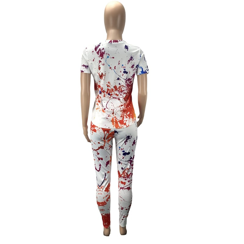 S-3XL Women Casual Graphic Printing Short Sleeve Top And Pants Two Pieces Set