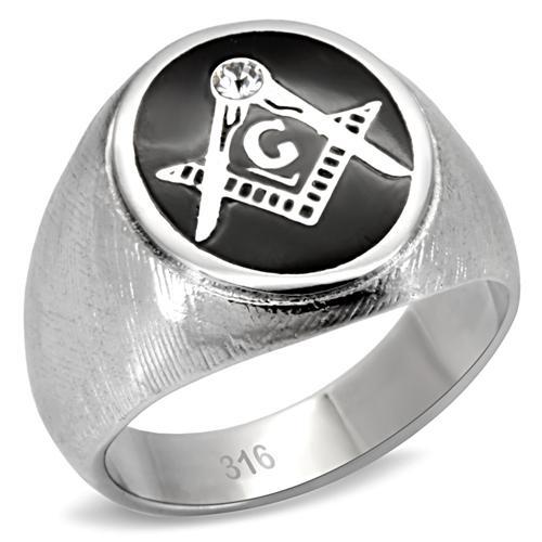 TK02222 - High polished (no plating) Stainless Steel Ring with Top Grade Crystal in Clear