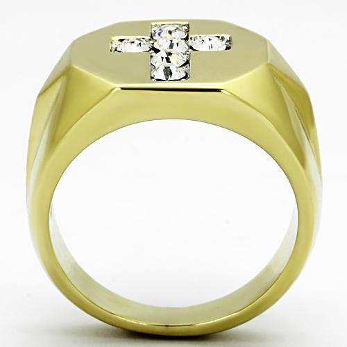 TK1062 - Two-Tone IP Gold (Ion Plating) Stainless Steel Ring with Top Grade Crystal in Clear