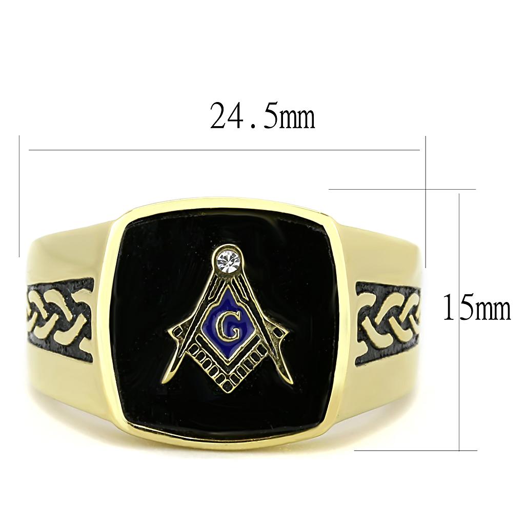 TK3223 - IP Gold(Ion Plating) Stainless Steel Ring with Synthetic Onyx in Jet