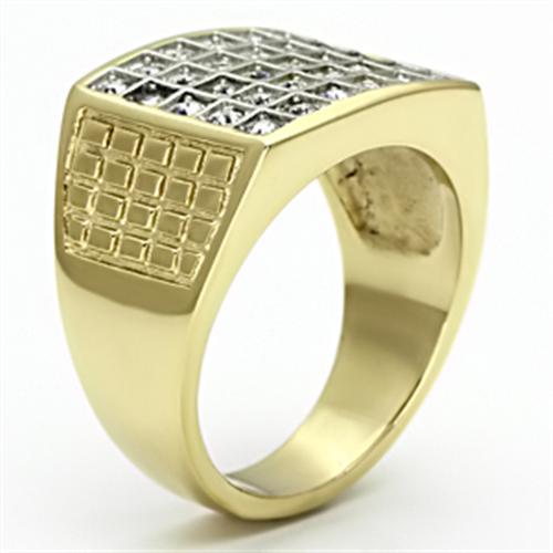 TK734 - Two-Tone IP Gold (Ion Plating) Stainless Steel Ring with Top Grade Crystal in Clear