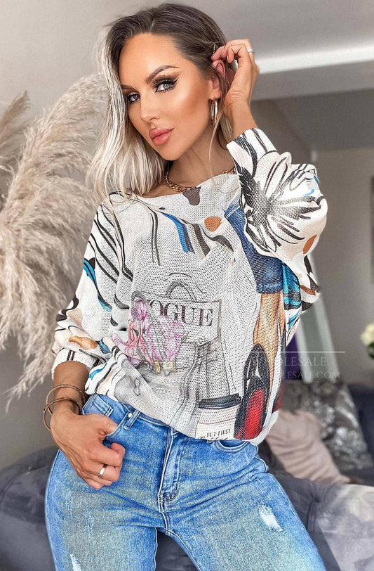 SHANICE 'VOGUE' PRINTED BATWING TOP