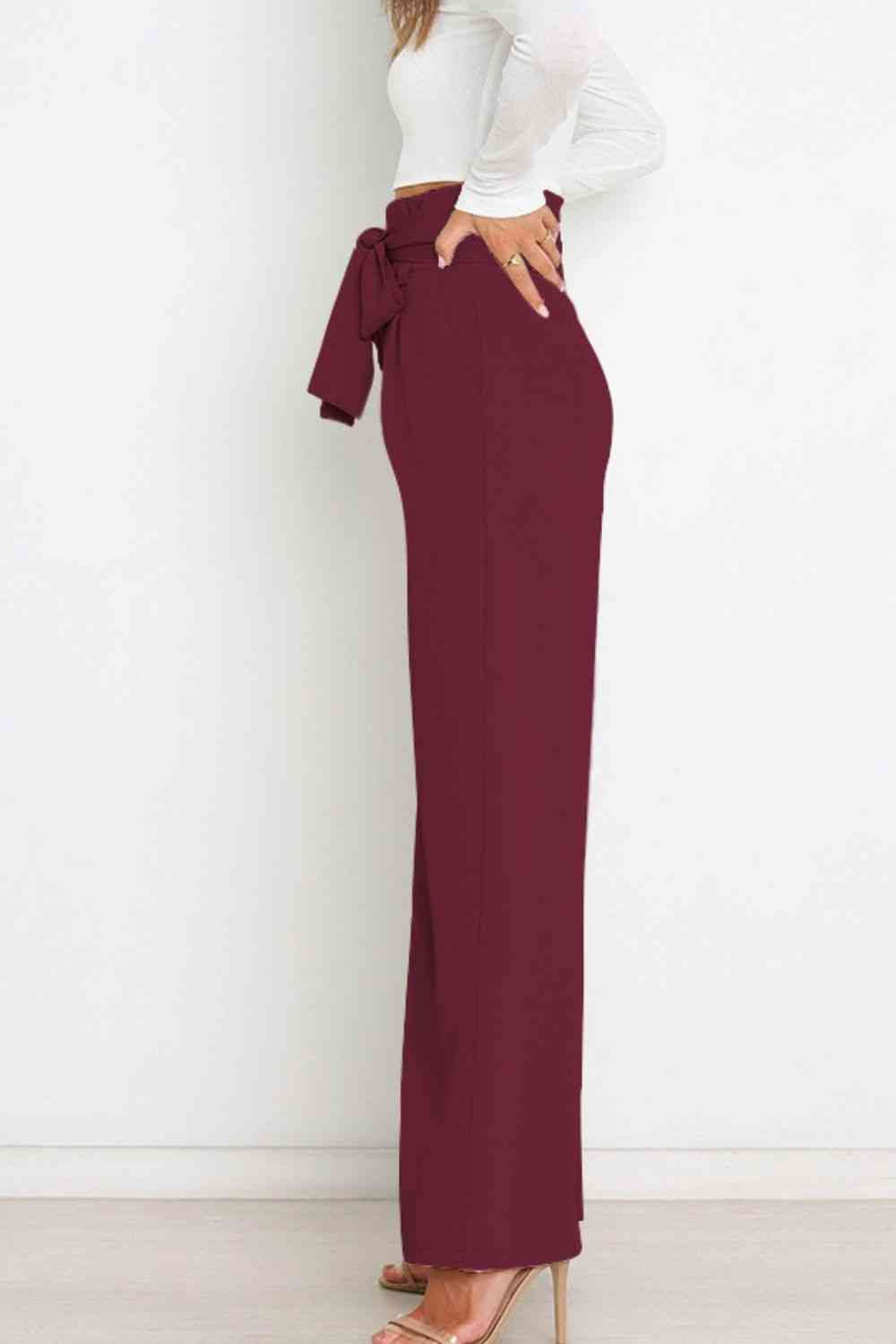 Tie Front Paperbag Wide Leg Pants