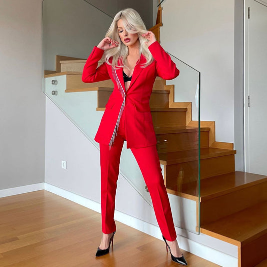 Women Color Punch Suit and Pants Set