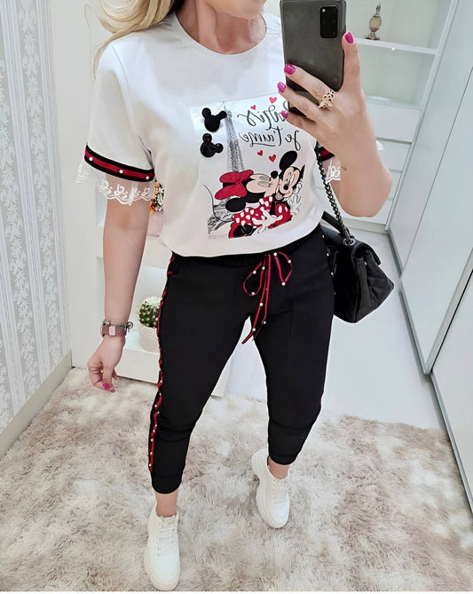 Women Cute Drawings T-Shirt and Jogger Set