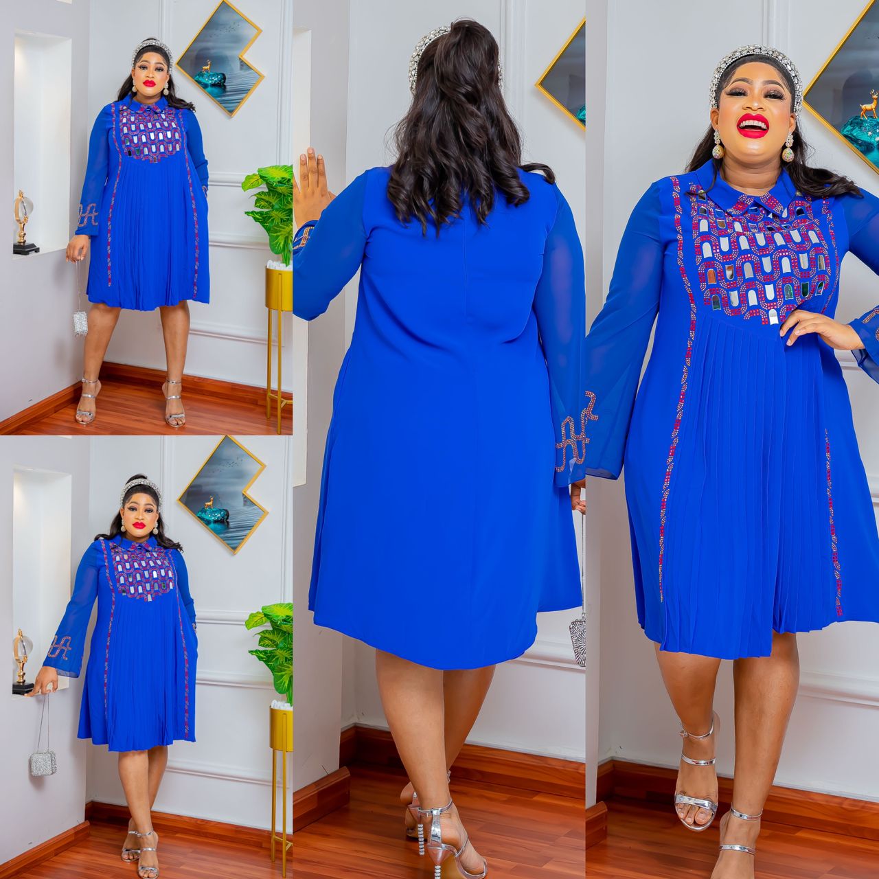 Medium Length Long Sleeve Dress with Color Patterns