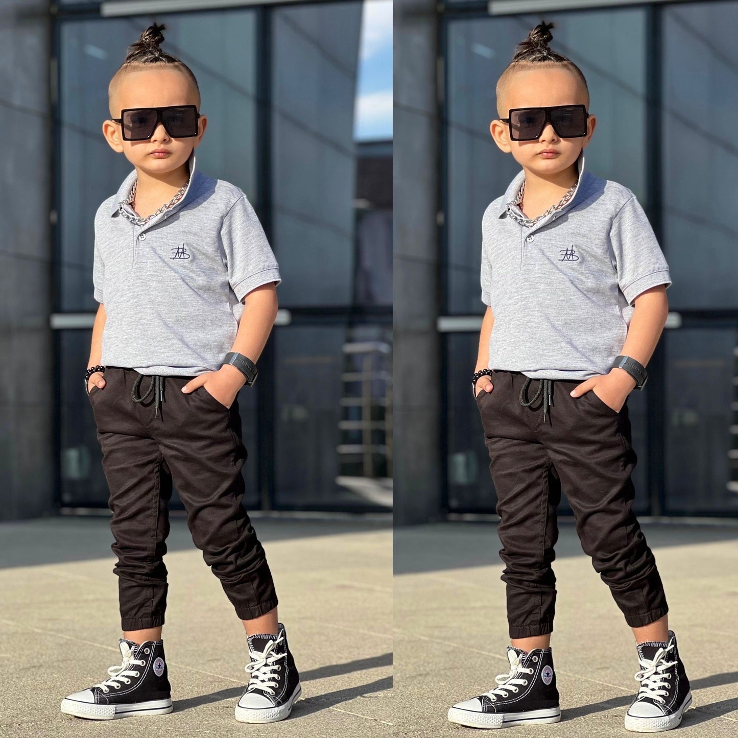 Boy Children Collared Shirt and Cute Jogger Set