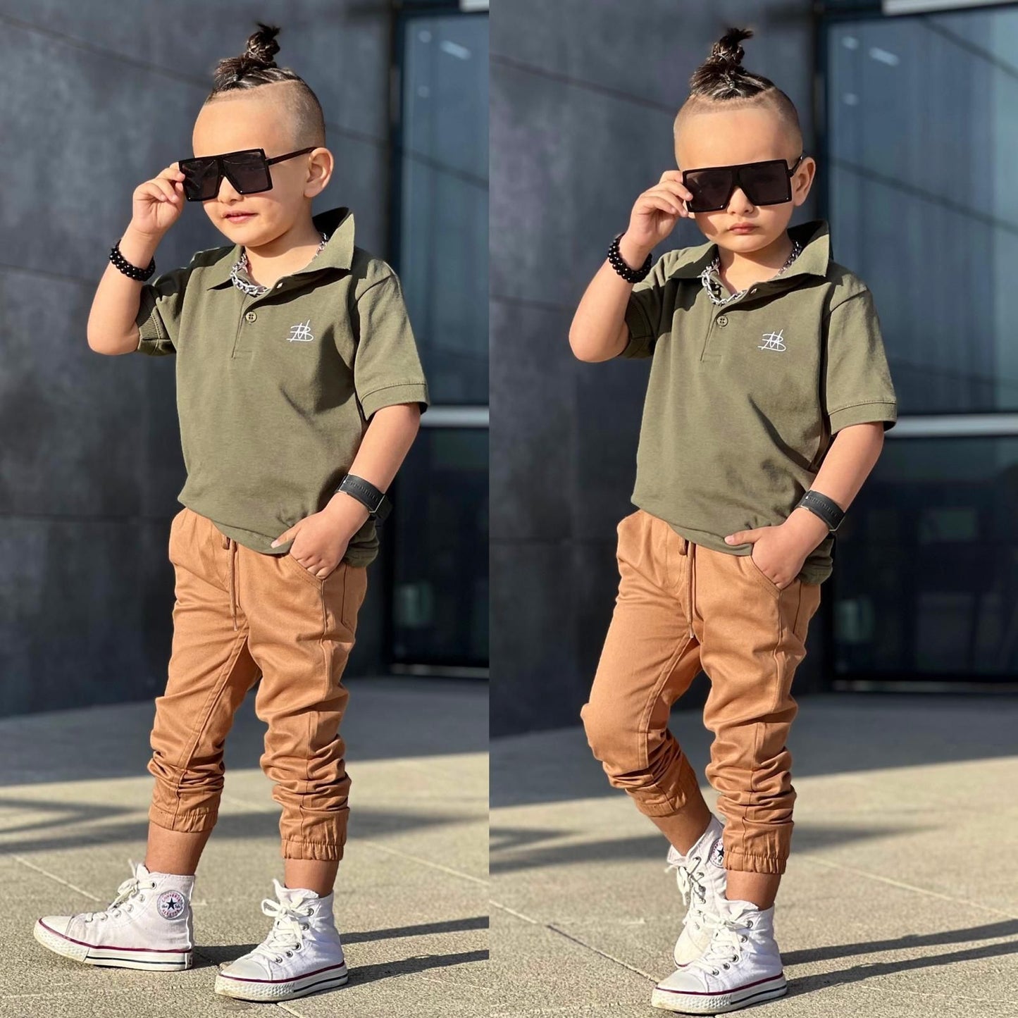 Boy Children Collared Shirt and Cute Jogger Set