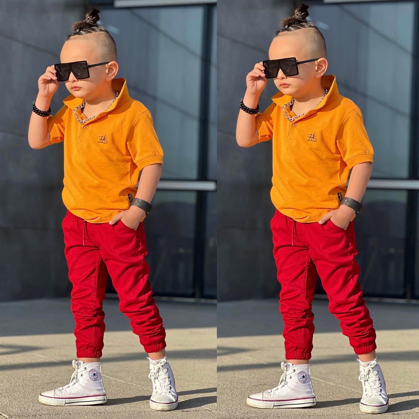 Boy Children Collared Shirt and Cute Jogger Set