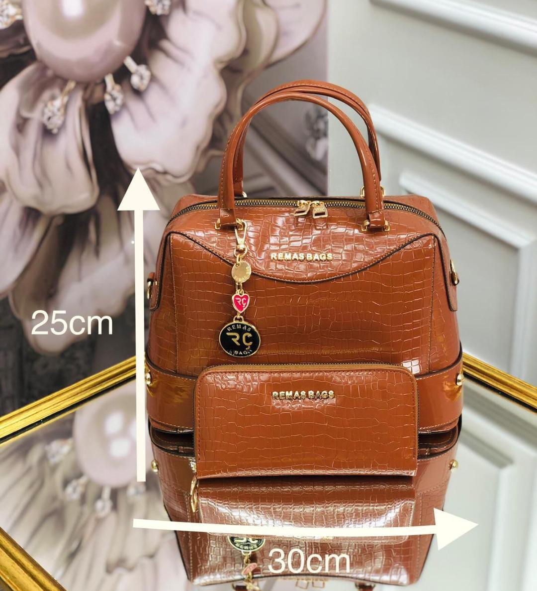 Women Glossy Remas Handbag with Wallet