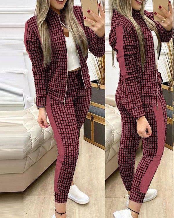 Women Chic Pants and Zippered Jacket Set