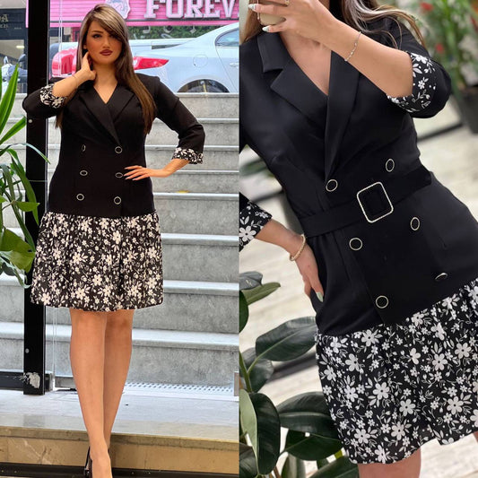 Sexy Women Black and White Blazer Dress