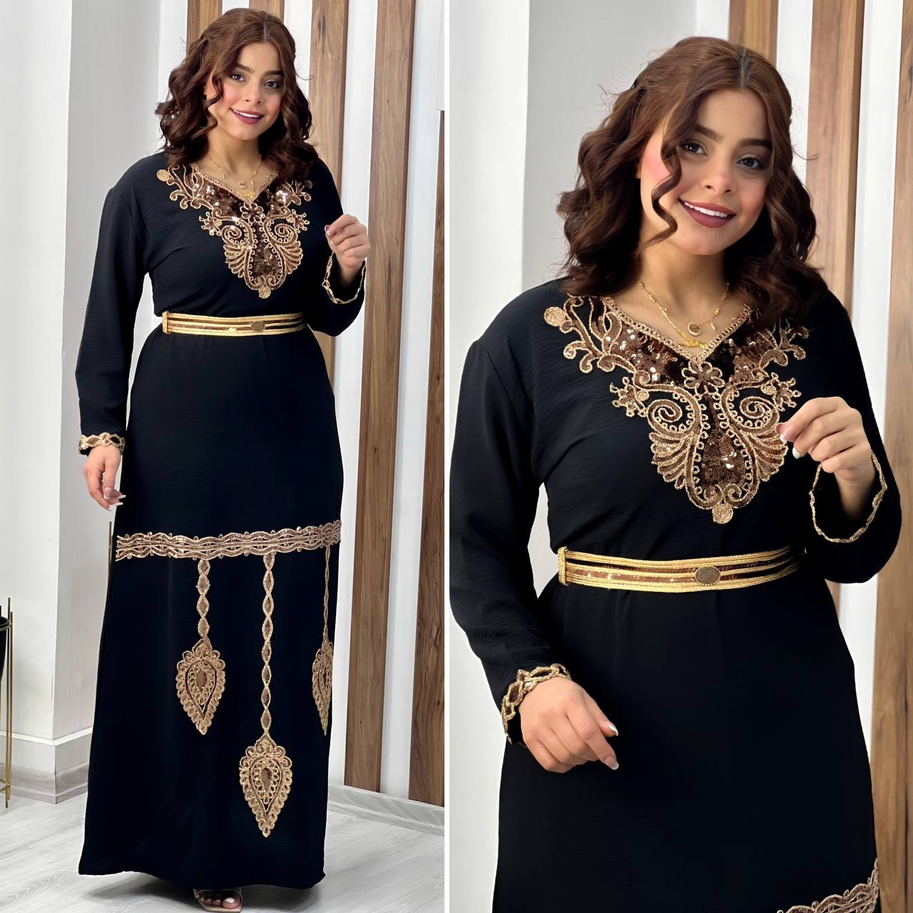 Middle East Style Women's Elegant Dress with Golden Ornament