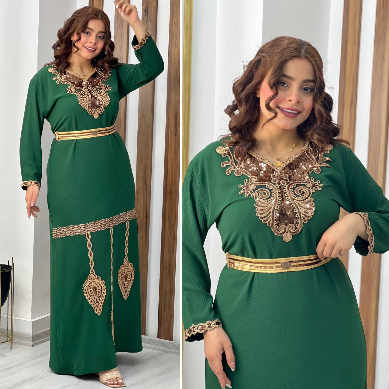 Middle East Style Women's Elegant Dress with Golden Ornament