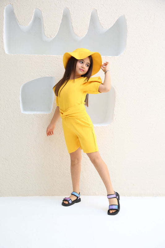 Girl Children Zippered Jumpsuit with Hat Set