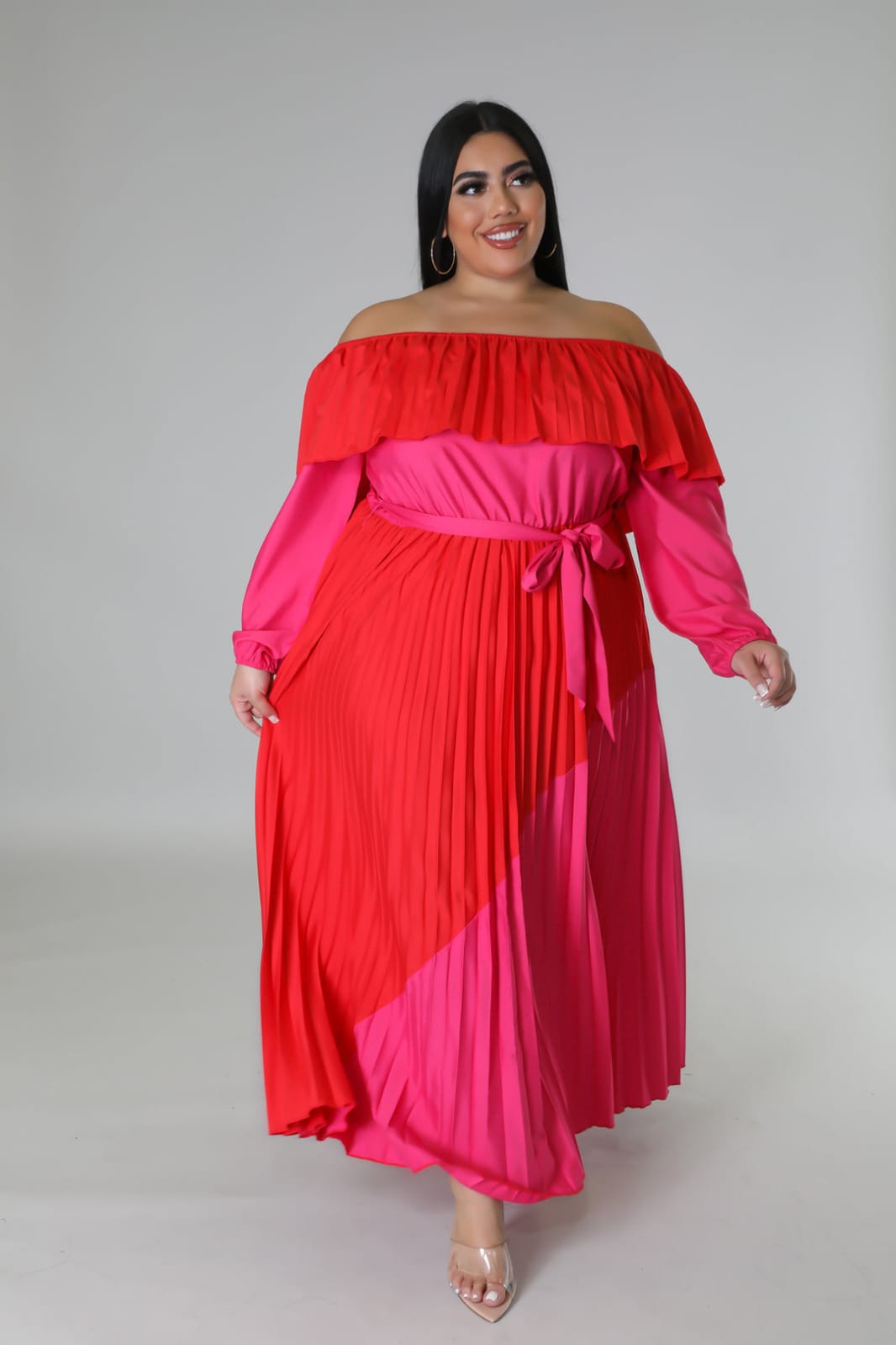 All Over Pleated Off-Shoulder Dress for Women Plus Size