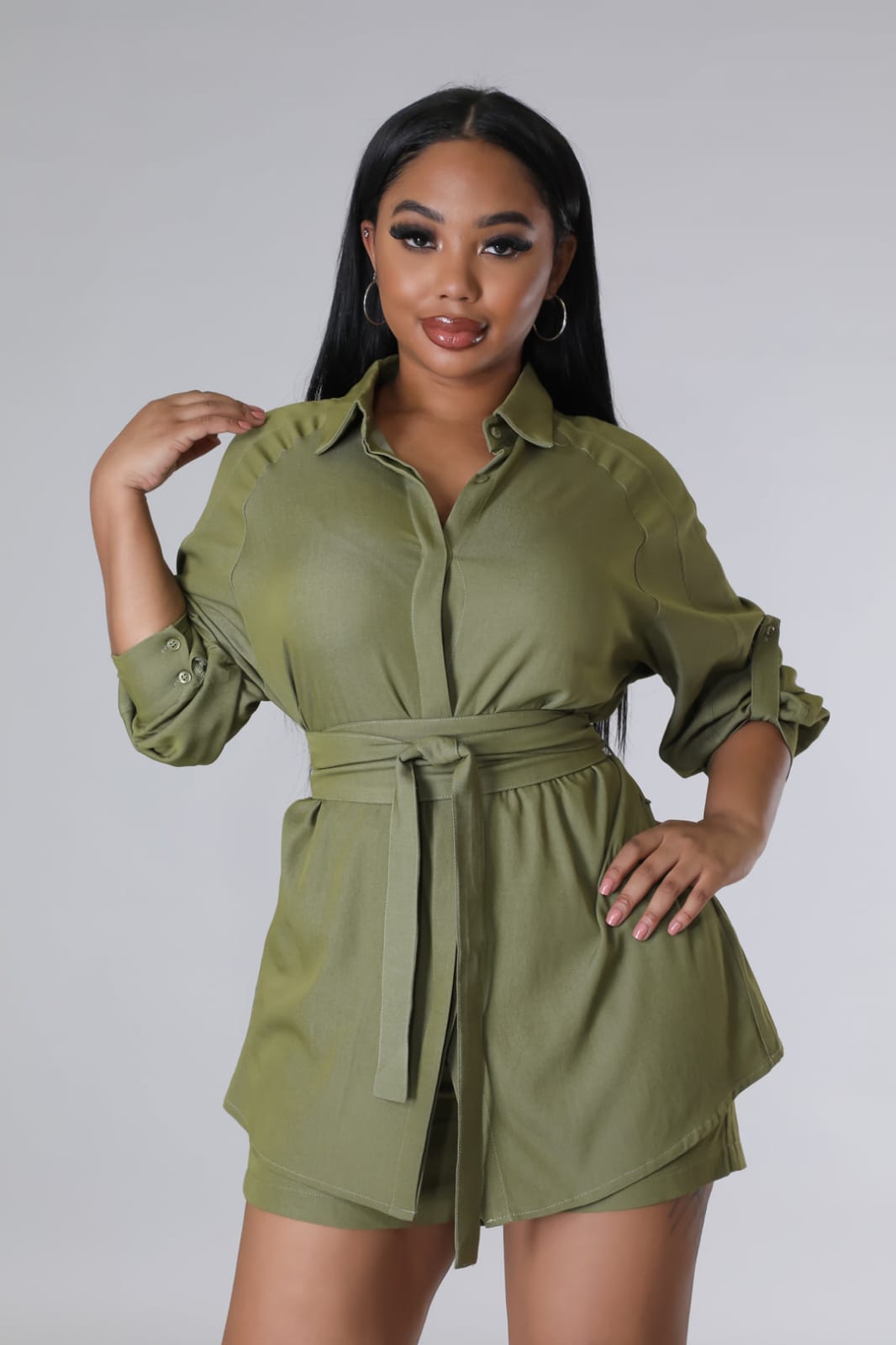 Ladies' Soft Fabric Mini Short and Buttoned Top Set