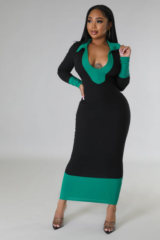 Women's Full Bodycon Dress with Cute Collard