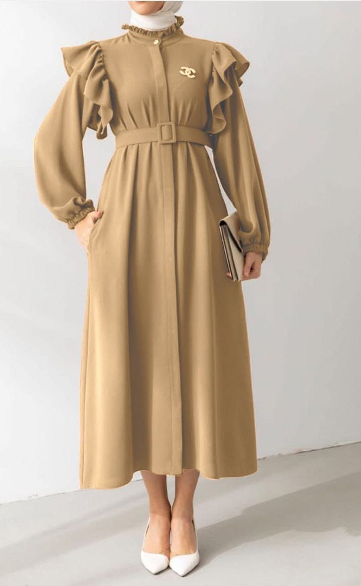 Women's High Collard Pleated Dress with Soft Fabric