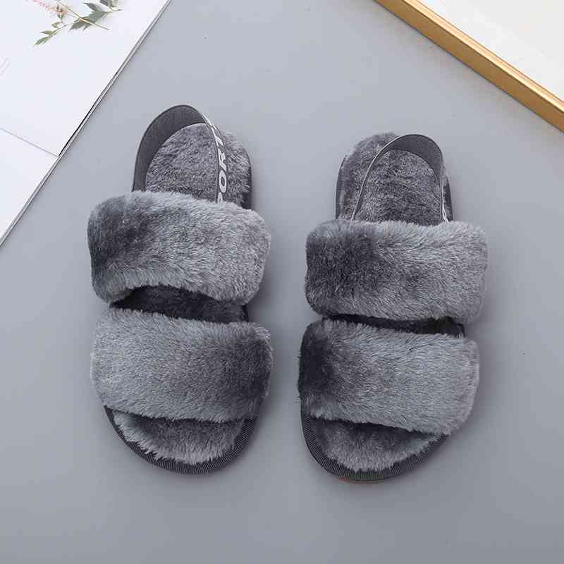 Faux Fur Open Toe Slippers